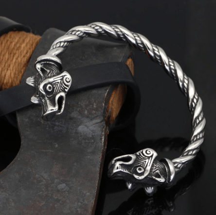 Viking Fenrir Head Stainless Steel Bracelet