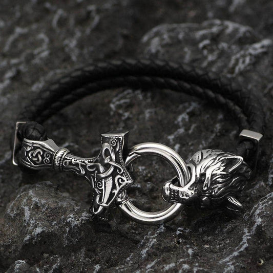 Viking Wolf Mjolnir Stainless Steel Bracelet
