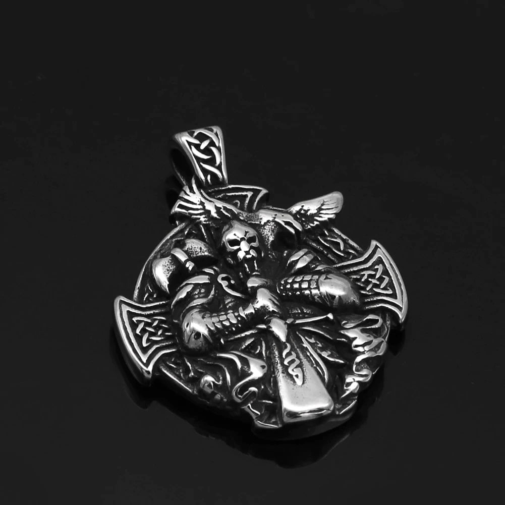 Vikings Cross and Warrior Stainless Steel Necklace