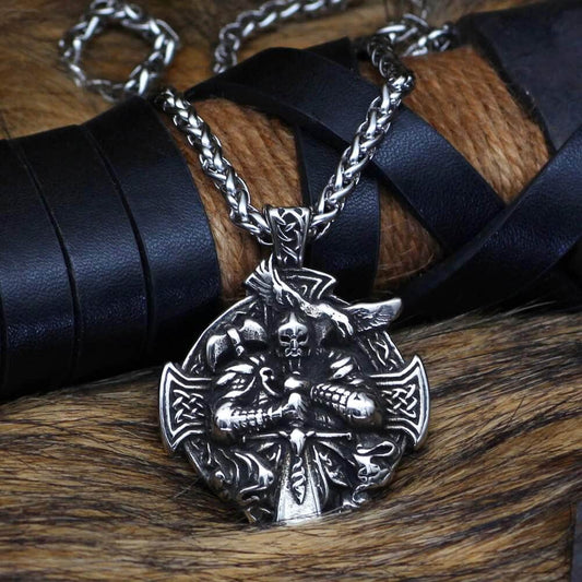 Vikings Cross and Warrior Stainless Steel Necklace