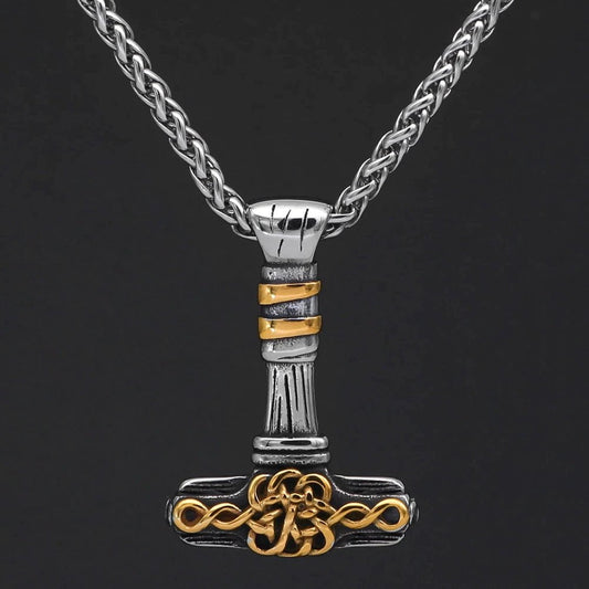 Vikings Mjolnir Celtic Knot Stainless Steel Necklace