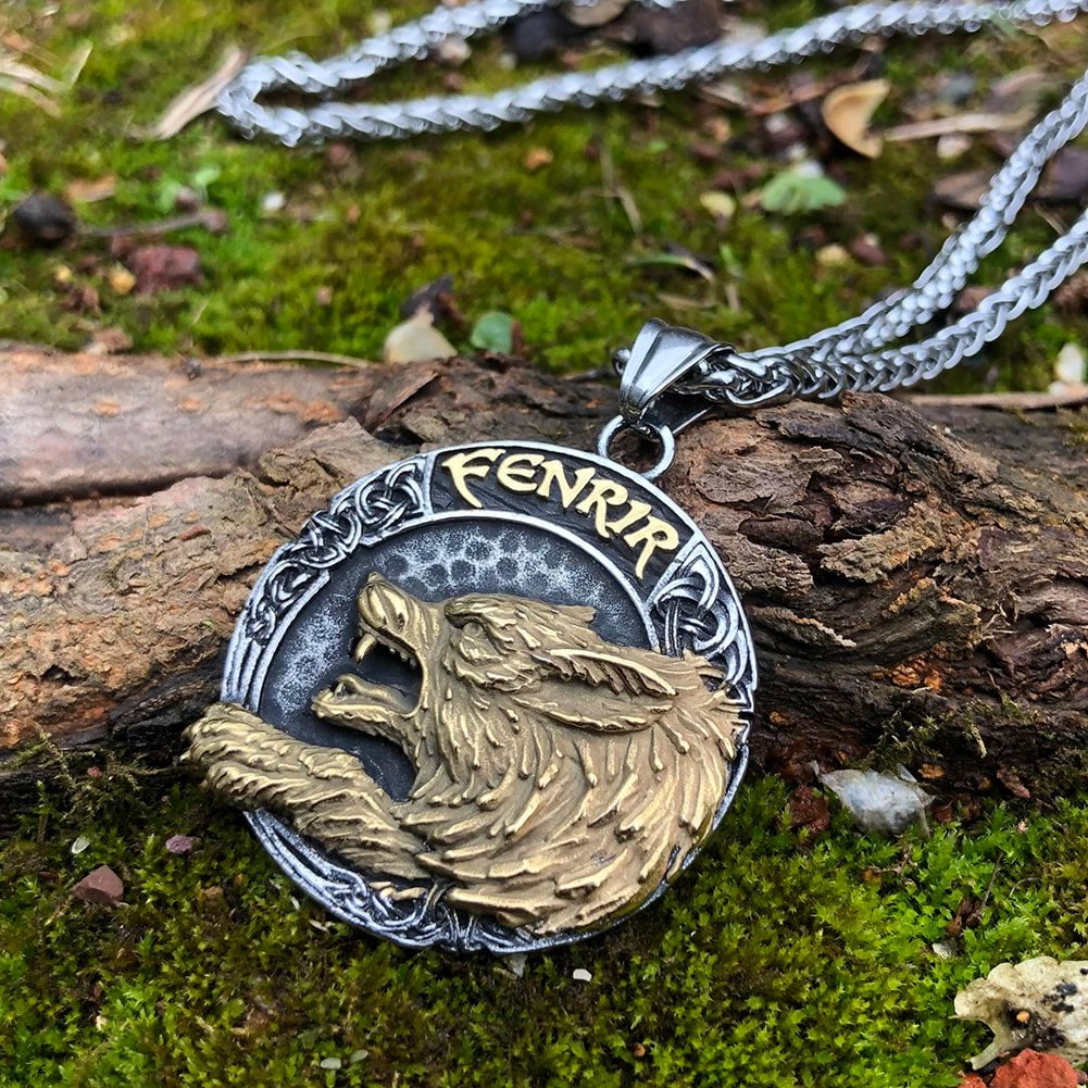 Ancient Treasures' Vikings Wolf Fenrir Stainless Steel Necklace