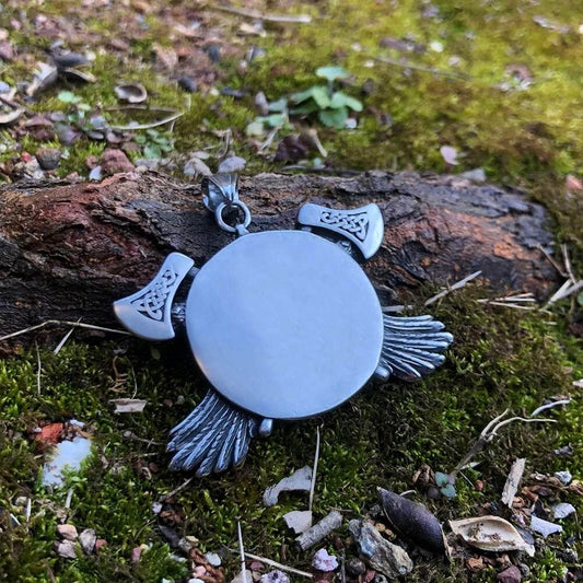 Vikings Axe Odin and Ravens Stainless Steel Necklace