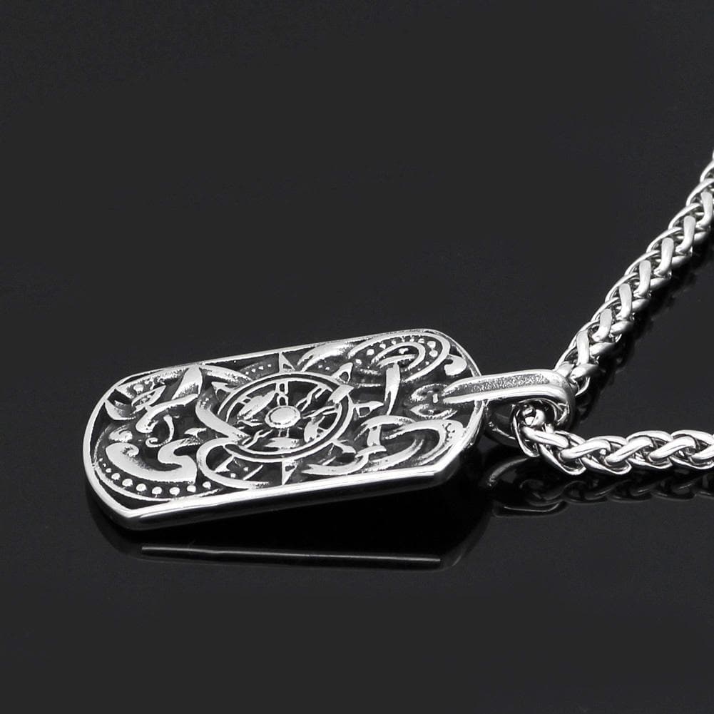 Vikings Compass Dog Tag Stainless Steel Necklace