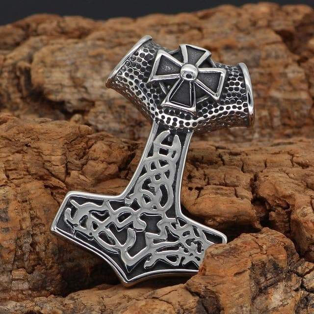 Viking Thors Hammer Celtic Cross Stainless Steel Necklace
