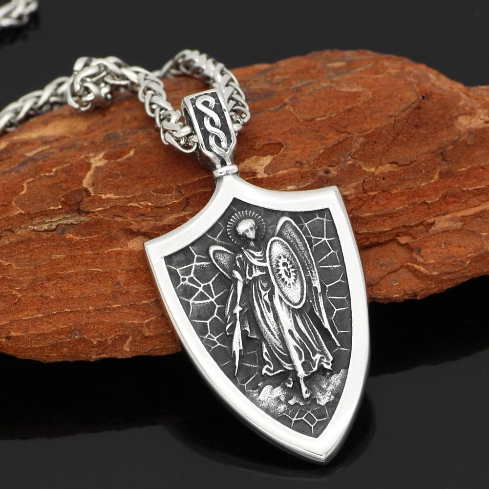Ancient Greek St. Michael Sword Shield Stainless Steel Necklace