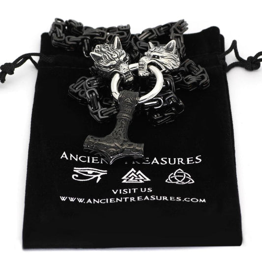 Vikings Wolf Head Mjolnir King Chain Stainless Steel Necklace