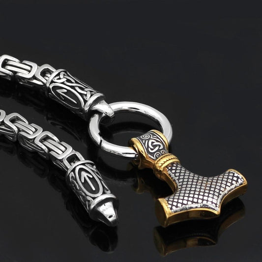 Viking Mjolnir Teiwaz King Chain Necklace