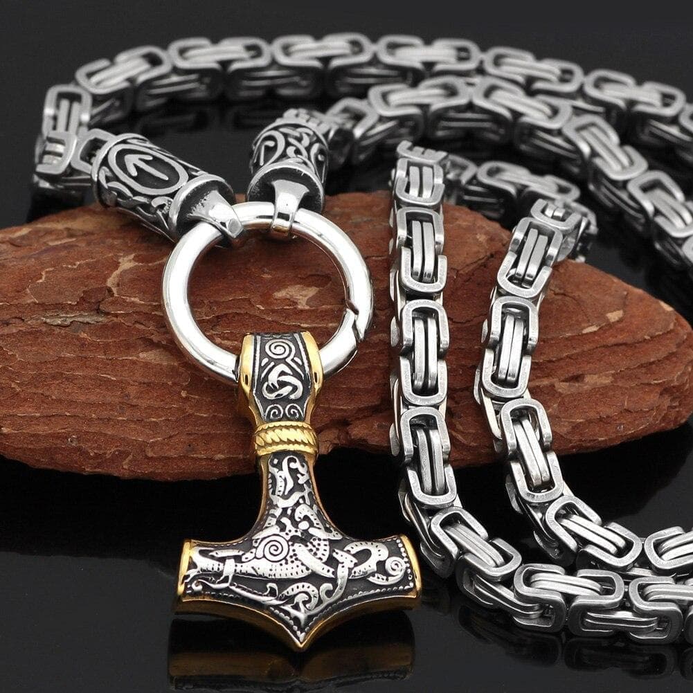 Viking Mjolnir Teiwaz King Chain Necklace