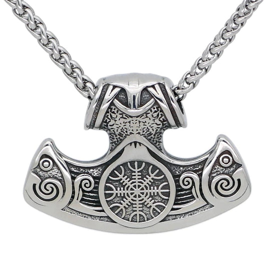 Vikings Axe and Helm of Awe Stainless Steel Necklace
