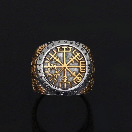 Viking Runic Vegvisir Stainless Steel Ring