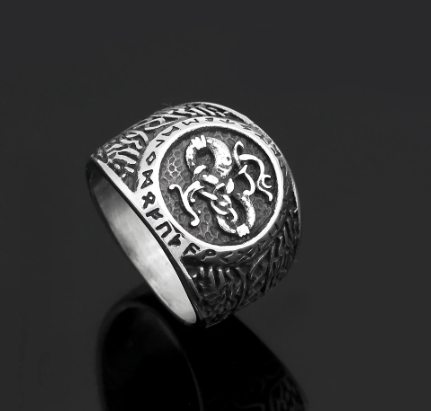 Vikings Runic Raven Mask Stainless Steel Ring