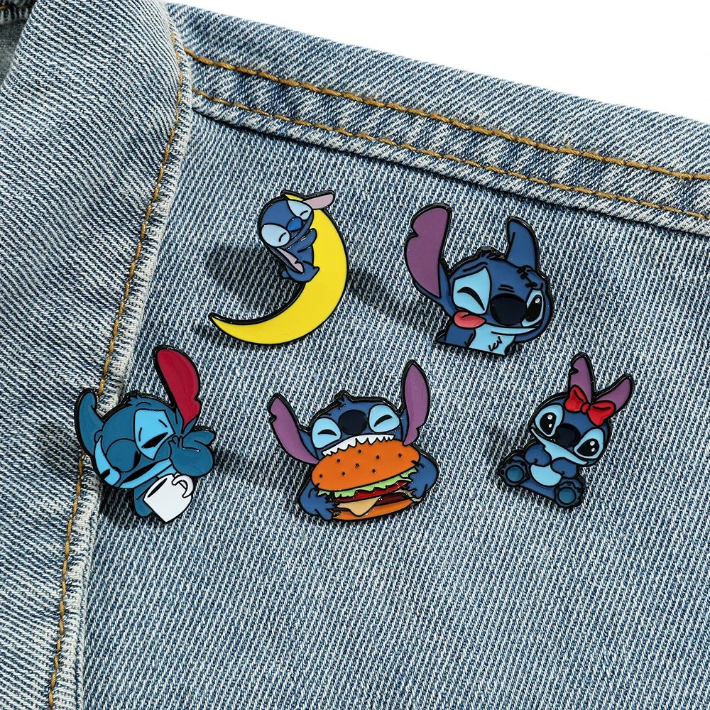 5 Pcs Lilo & Stitch Enamel Pins Cute Moon Brooch Set Backpack Clothing Accessories Gift