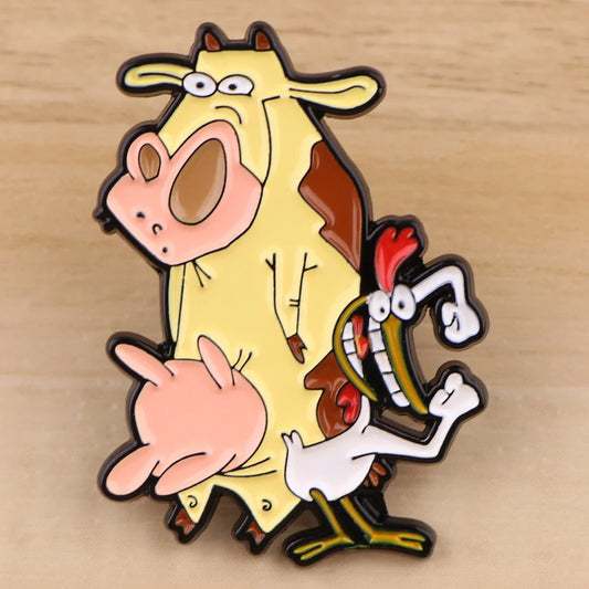 Anime Cow and Chicken Enamel Pins Brooches Badges Lapel Pins Cartoon Jewelry Accessories