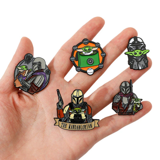 5 Pcs Grogu Enamel Pin Set - Cute Anime Brooches, Cartoon Metal Badges, Fashion Accessories
