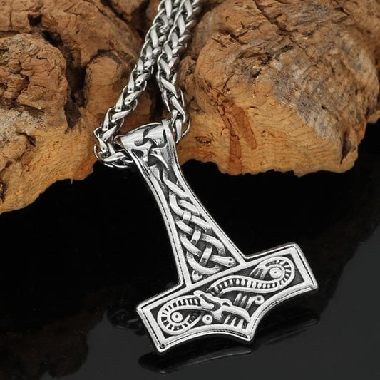 Viking Jormungand Stainless Steel Mjolnir Necklace