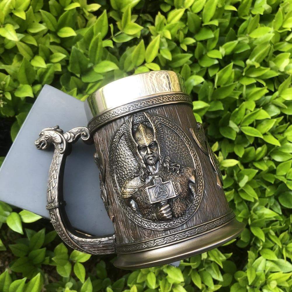 Ancient Treasures' Viking Thor and Odin Heavy Stainless Steel Tankard Mug