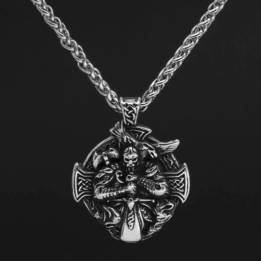 Vikings Cross and Warrior Stainless Steel Necklace