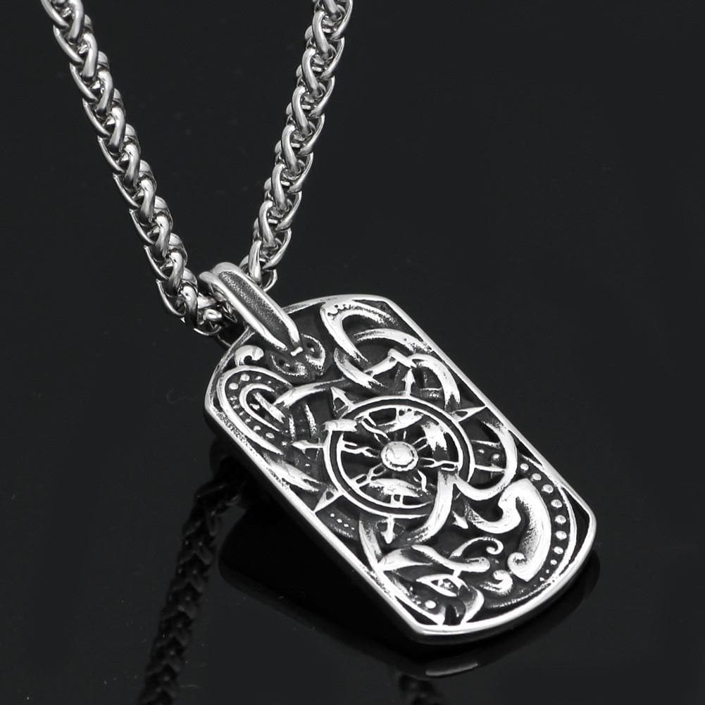 Vikings Compass Dog Tag Stainless Steel Necklace