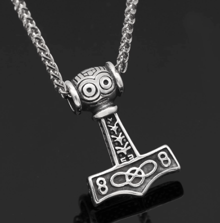 Vikings Thor's Face Mjolnir Pendant Necklace