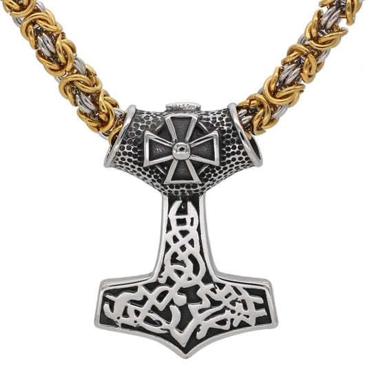 Viking Thors Hammer  Celtic Cross Stainless Steel Necklace