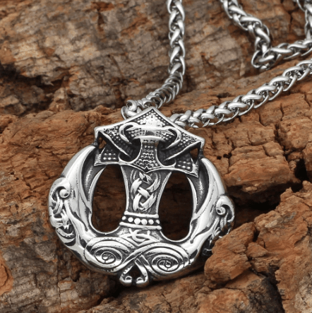 Vikings Raven Mjolnir Pendant Necklace