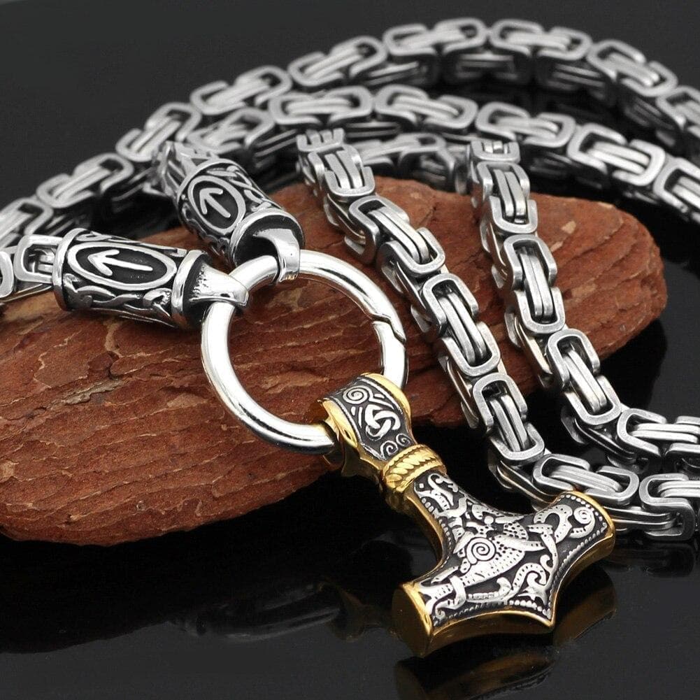 Viking Mjolnir Teiwaz King Chain Necklace