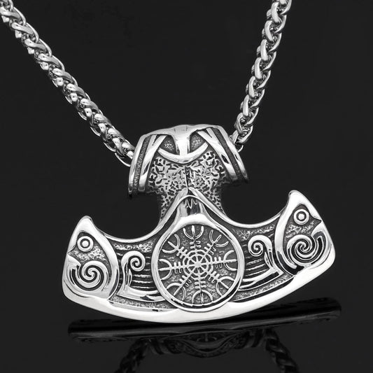 Vikings Axe and Helm of Awe Stainless Steel Necklace