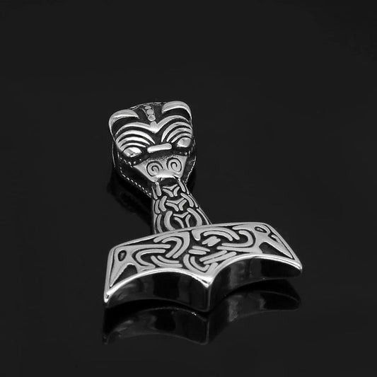 Vikings Raven Thor's Hammer Stainless Steel Necklace