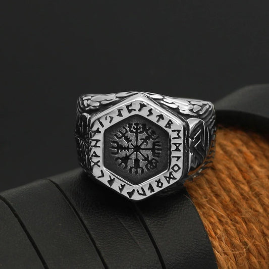 Vikings Helm of Awe and Rune Stainless Steel Ring